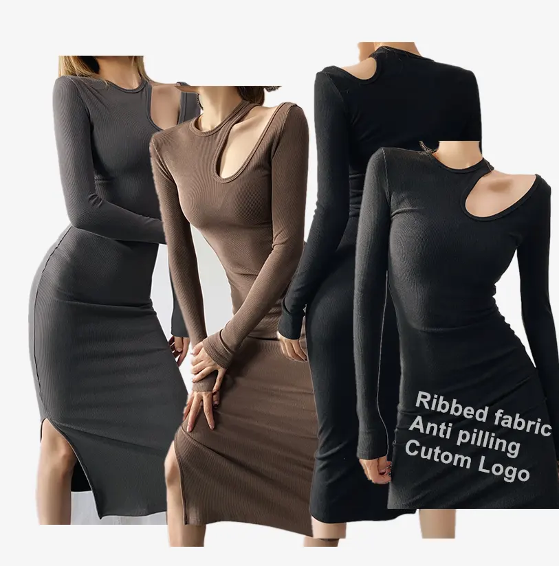 Ins-vestido largo ajustado acanalado informal para mujer, ropa Formal y elegante de alta calidad, 280gsm, para otoño e invierno, 2022
