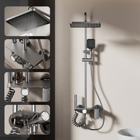 Ensemble de douche de bain Robinet mitigeur haute pression à 4 fonctions en acier inoxydable Pommeau de douche de salle de bain pour hôtel