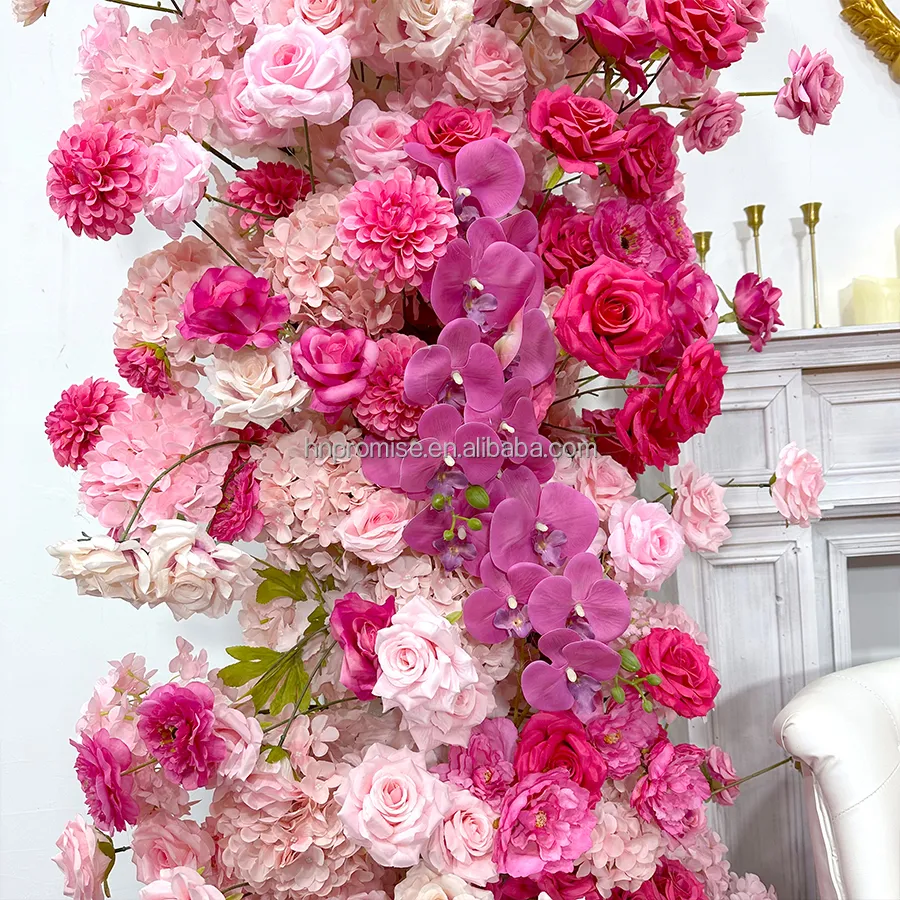 Promise Hot Sale Artificial Flower Silk Rose Arch Wedding Pink Flower Arch Backdrop