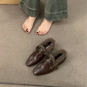 Chaussons en cuir véritable et en maille à semelle épaisse pour unisexe, nouvelle mode printemps-automne 2026, chaussons en coton pour sortir - Product Image 3