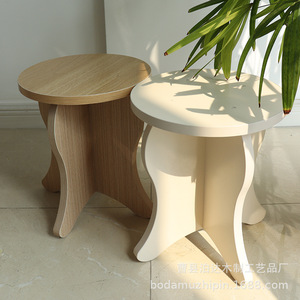 Cream Colored Small <b>Stool</b> Solid Wood Cloud Shape Edge Coffee Table Multi Purpose <b>Storage</b> Home Use - Product Image 1