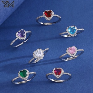 Anillos de Moda para Mujer con Gran Piedra de Circonia Cúbica, Corte Esmeralda en Forma de Corazón, Multicolores, Plateados, Ajustables y Abiertos para Fiesta - Product Image 2