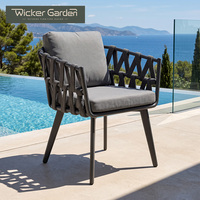 Chaise de jardin d'extérieur haut de gamme avec structure en aluminium et corde tressée, avec coussins, pour villa et patio, vente en gros