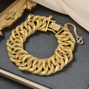 homme banquet party custom trendy <b>copper</b> wide hollow curb chain textured polished premium wholesale 18k gold plated <b>bracelet</b> - Product Image 4
