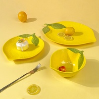 Ensemble de vaisselle en mélamine motif citron de dessin animé, assiette à gâteau en forme de citron, assiette en mélamine jaune adorable, ensemble de bols pour collations, desserts et salades