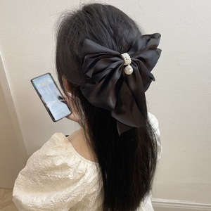 Pince à <span class=keywords><strong>cheveux</strong></span> élégante en tissu style coréen pour femmes et filles, pince bec de canard pour l'arrière de la tête avec grand nœud en perles et ruban, épingles à <span class=keywords><strong>cheveux</strong></span> tendance - Product Image 5