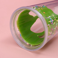 Mug de voyage réutilisable en plastique sans BPA avec paille, double paroi, anti-fuite, pour jus et boissons froides, 450 ml, pour filles Kawaii