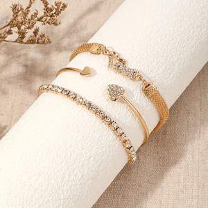 Conjunto de Pulseras de Cristal en Tono Dorado para Mujer, con Diseño de Corazón y Amor, Brazalete Abierto con Pedrería, Regalo de Joyería 2024 - Product Image 3