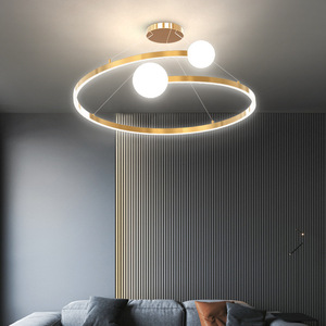 Lámpara de Techo LED Moderna y Minimalista, Anillo de Luz Blanca Cálida, Acabado Dorado, Altura Ajustable, Regulable, Estilo Nórdico de Lujo para Sala de Estar, Base E27 - Product Image 6