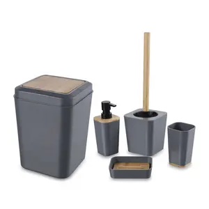 Красивый бамбуковый пластиковый Домашний набор из 5 предметов для ванной комнаты, декоративный