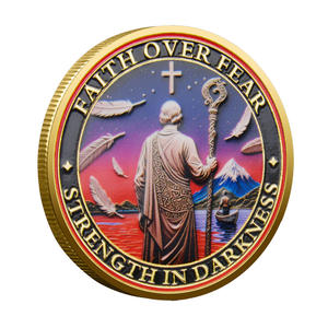 Koin Suvenir Peringatan Kepercayaan Takut Religius Besi Berlapis Emas Cetak Timbul Kerajinan Hadiah Kustom Pencetakan UV 3D - Product Image 2