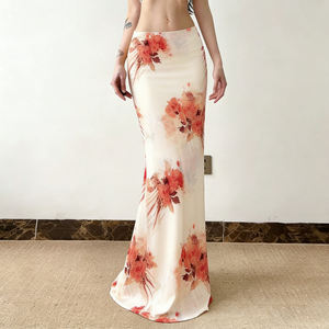 Jupe midi à imprimé floral de style occidental pour femmes, taille basse, moulante, extensible, coupe ajustée, tenue d'été pour les vacances - Product Image 1