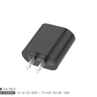 Stok Tersedia Charger Cepat PD 20W dengan 2 Port USB C dan Colokan US untuk 12-16 Grosir