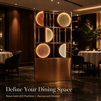 Paravent lumineux LED personnalisé pour hôtel, bar, restaurant, hall d'entrée - Panneau circulaire rétroéclairé avec cadre en cuivre