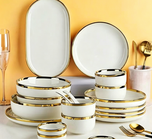 Conjunto de Louça de Cerâmica Elegante Verde com Borda Dourada para Restaurante e Cozinha OEM - Product Image 4