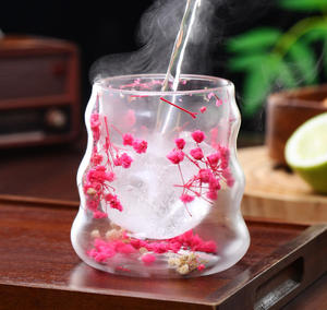 Стеклянная кружка с двойными стенками и сухоцветами, уникальный дизайн, ручная работа, для чая, молока, сока, кофе, холодного кофе - Product Image 4