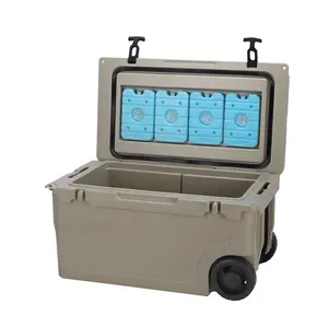 Yüksek kaliteli büyük LLDPE 55L tekerlekli soğutucu gıda soğutucu kutu tekerlekler ile piknik için