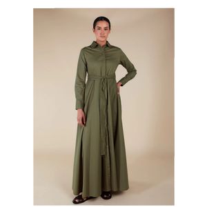 <span class=keywords><strong>Colletto</strong></span> rialzato Abaya Cintura cravatta modesti abiti <span class=keywords><strong>Maxi</strong></span> con <span class=keywords><strong>camicia</strong></span> in cotone verde oliva puro bottoni bluse e camicie modeste - Product Image 1