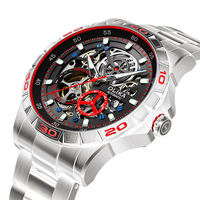Montre mécanique automatique squelette pour homme, grand cadran 43 mm, bracelet en acier inoxydable, lunette multicolore, montre de sport pour homme