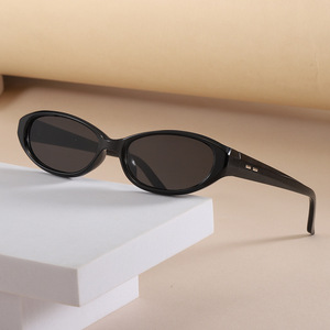 Retro Oval <b>Sunglasses</b> Black Frame PC Material UV400 Women's Fashion Sunshades Type 3 Transmittance - Product Image 3