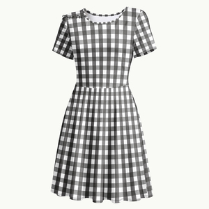 <span class=keywords><strong>Robe</strong></span> classique à <span class=keywords><strong>carreaux</strong></span> noirs <span class=keywords><strong>et</strong></span> blancs pour femmes, jupe trapèze vintage à <span class=keywords><strong>carreaux</strong></span>, poches latérales doubles, manches courtes, style décontracté - Product Image 2