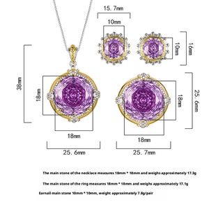 Wholesale Fashion Eco-friendly Copper 18-10MM Violet Zircon Floral Jewellery <b>Set</b> With Pendant Necklace and <b>Earrings</b> - Product Image 2
