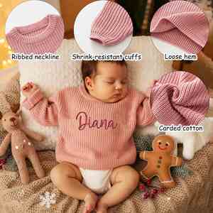 Pull à col rond personnalisé avec le nom du bébé, en coton respirant, sweat-shirt pour enfants, cadeaux personnalisés pour la fête de naissance ou le baptême - Product Image 4