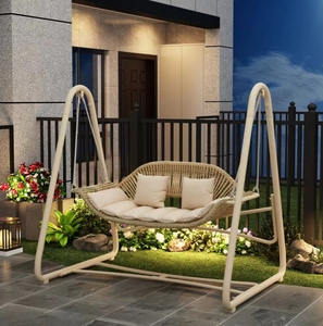 Balançoire de jardin double intérieure/extérieure de style moderne avec panier suspendu <span class=keywords><strong>hamac</strong></span> de patio <span class=keywords><strong>en</strong></span> fer pour chambre, balcon et cour - Product Image 1