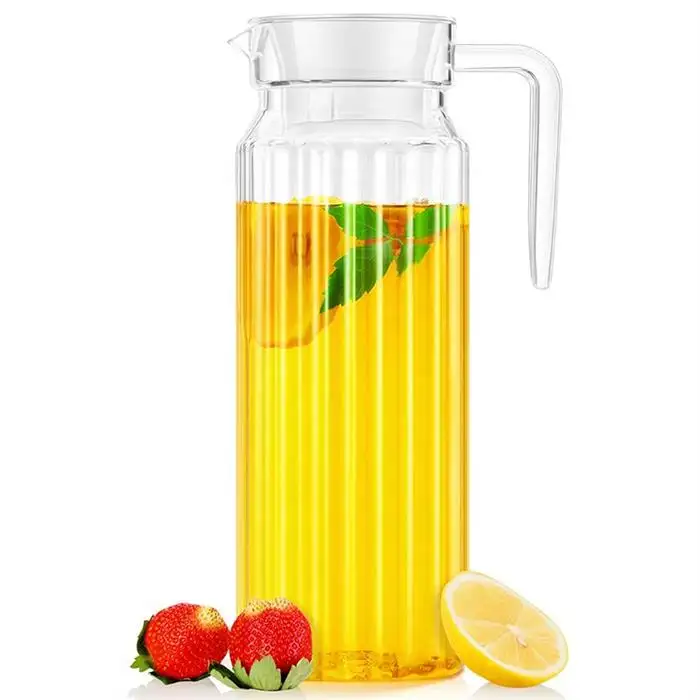Shatterproof and Heat Resistant Party Pitcher Food-Grade Plastic Juice Jugs 1.1 Liters Water Pitcher with Lid for Iced Tea