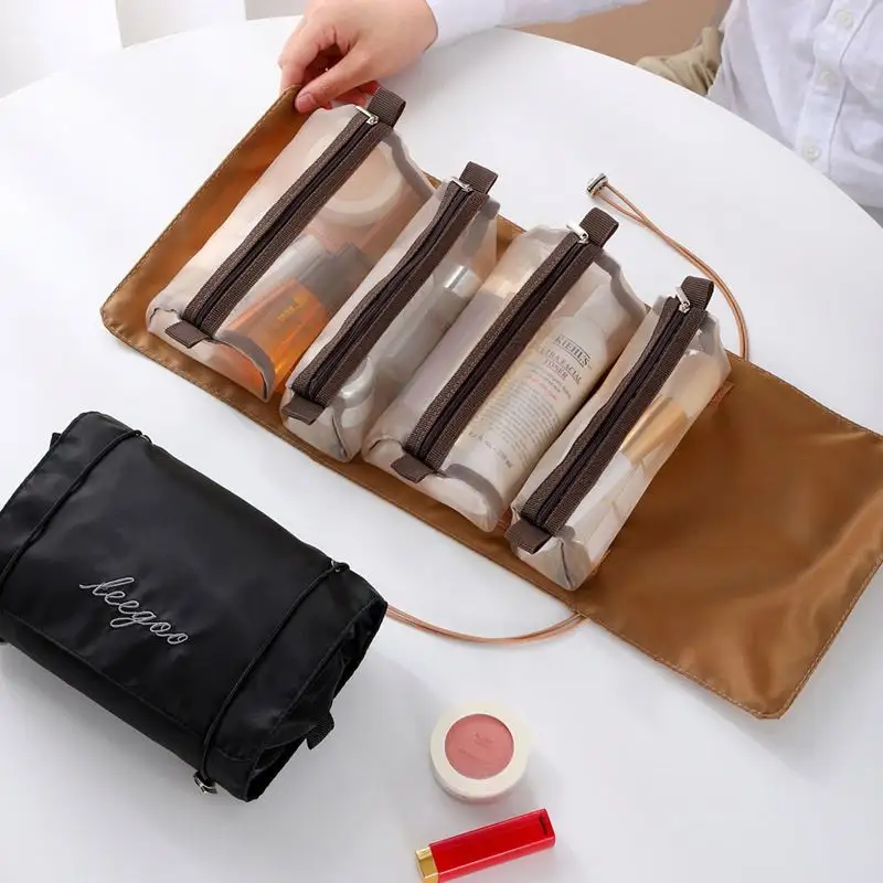1女性用化粧品バッグジッパーメッシュ分離可能な化粧品ポーチレディース折りたたみ式ナイロンバッグロープメイクアップバッグKosmetyczka