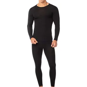 Men's Merino Wool Fleece Lined Base Layer Set Lightweight Middweight Thermal Underwear Activewear Long John Top Bottom