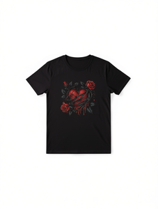 T-shirt vintage con stampa di rose a forma di cuore, da donna, a maniche corte, girocollo, in jersey di cotone, design floreale, abbigliamento casual primavera estate - Product Image 1