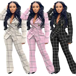 2022 Fall Vrouwen Plaid Tweedelige Blazer Set Office Dames Formele Pakken Business Klassieke Vrouwen Blazer Pak