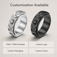 Sonne-Mond-Stern Gravierter 3D Drehbarer Fidget-Spinner-Ring Silberbeschichteter Edelstahl Trendiger Hip-Hop Hochzeits-Party-Schmuck