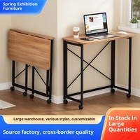 Bureau d'ordinateur pliable portable en bois pour la maison, bureau d'étude pour chambre à coucher, bureau d'écriture simple pour étudiant avec roulettes, utilisation au chevet