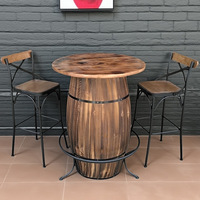 Ensemble de table haute et tabourets de bar vintage en forme de tonneau à vin, plateau en bois massif, structure en métal, pour pub, bistrot, café, bar, restaurant, mobilier