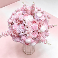 Bola Bunga Buatan Hydrangea & Mawar Pink Real-Touch - Diameter 12 inci, untuk Dekorasi Meja, Gapura & Pernikahan