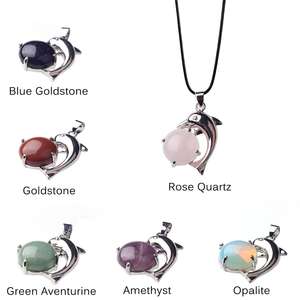 איכות טובה קוורץ סיטוני אגאט הרים ריפוי נקודה קריסטל כסף דולפין עטופה שרשרת תליון עם חבל שחור - Product Image 2