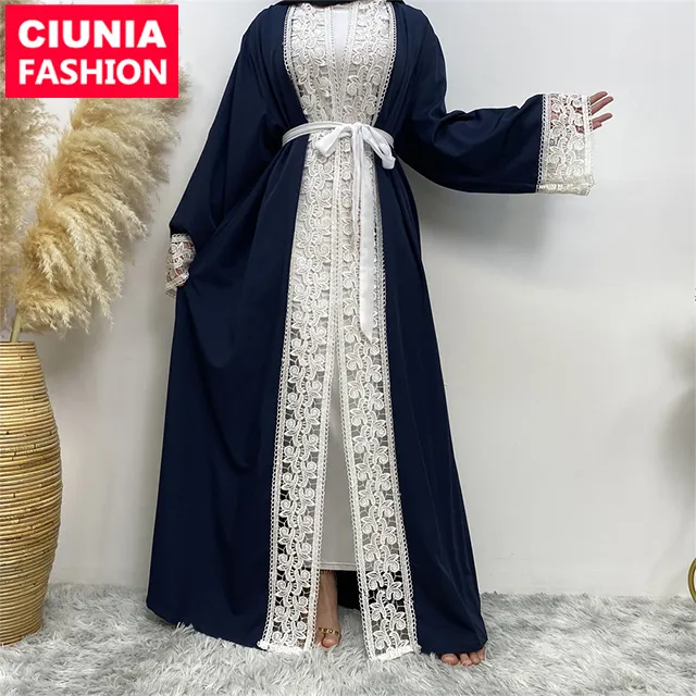 1498 # Kimono Wanita Abaya Muslim Turki Baru Mode Kardigan Renda Dubai Pakaian Sederhana Timur Tengah Depan Terbuka Abaya Grosir