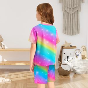 Girls Pajamas Sets Colorful <strong>Unicorn</strong> Tie Dye Summer Pajamas 2 Piece Short Sleeve Indoor Custom Pajama Set - Product Image 5