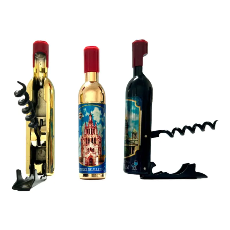 Multifunctional Souvenir Wine Bottle Opener Fridge Magnet Handheld Metal Stainless Iron 3D Decoration Custom Logo Art Deco
