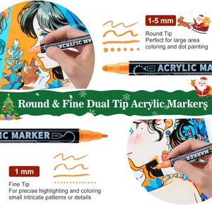 Marcadores de <span class=keywords><strong>Pintura</strong></span> Acrílica de Doble Punta Bview Art, 30 Colores Premium, Resistentes al Agua, Punta Fina para Papel, Roca, Madera, Tela, Lienzo, Vidrio - Product Image 2