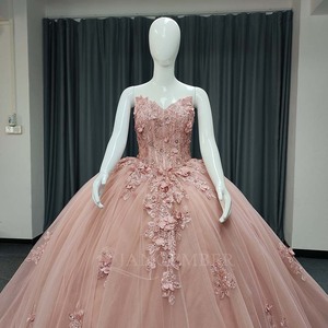 ANY184 Beautiful Strapless Pink Quinceanera <b>Sweet</b> 16 Girls Dress With <b>Flower</b> - Product Image 3