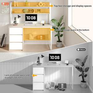 โต๊ะคอมพิวเตอร์วอลนัทปรับได้พร้อมลิ้นชักสีขาวแบบเปิดประทุนสำหรับห้องเรียนในห้องนอนชั้นวางด้านล่างขนาดเล็กโต๊ะเขียนหนังสือ - Product Image 6