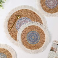 Sous-verres ronds bohèmes naturels napperons faits à la main en paille tressée coton corde tapis de table cuisine bar service alimentaire