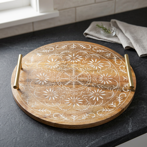 Bandeja de Madera Ecológica Tallada a Mano, Desechable, para Servir Té, Café y Aperitivos, Decorativa, Apta para Microondas y Lavavajillas, para el Hogar - Product Image 1