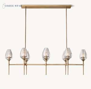 Candelabro lineal LED moderno de tulipán, lámparas <span class=keywords><strong>colgantes</strong></span> de cristal de latón <span class=keywords><strong>para</strong></span> comedor, sala de estar, Bombilla E12, incluye instalación de proyecto - Product Image 3