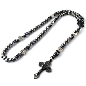 Rosario de cuentas de madera envuelto en paracord hecho a mano con crucifijo, cuentas de oración católicas, collar religioso para hombre, regalo personalizado - Product Image 2