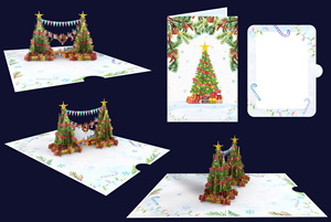 Decorative 3D Pop up Christmas & Birthday Greeting Card with Holiday Tree <b>Gift</b> <b>Box</b> and Bunting Flags Handmade Keepsake - Product Image 4