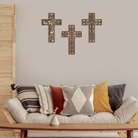 Art mural en contreplaqué élégant Tailai avec finition en placage, croix antique faite à la main, décoration murale suspendue, décorations religieuses en forme de croix